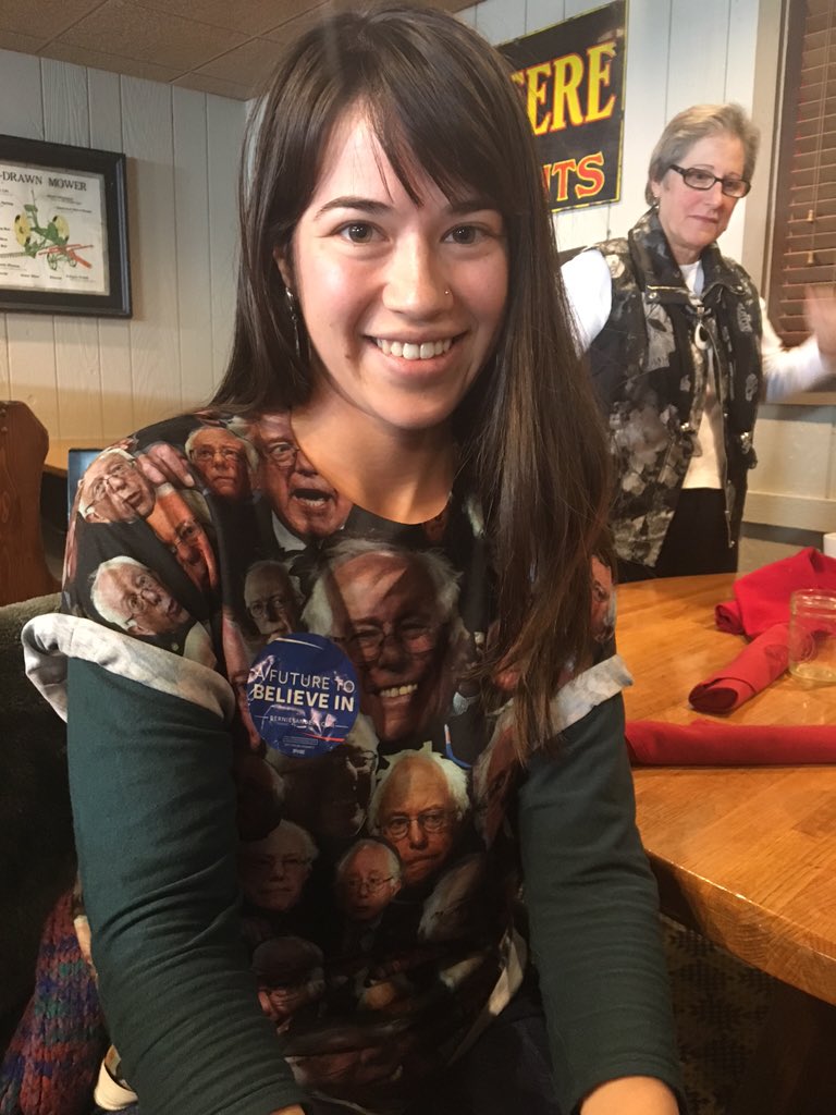 shushwalshe's tweet photo. Marlie Wilson, 25, is caucusing for @BernieSanders bc she thinks he will bring "good wage jobs" to Iowa. #GMAinIowa https://t.co/hSsbV6x8jQ
