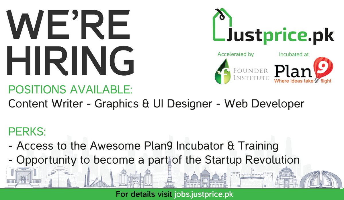 JustPricePK's tweet photo. Work for the next big thing in eCommerce. Visit https://t.co/wPlw1lrwUK #startup #Pakistan @Plan9incubator @founding https://t.co/h9DHPuhfLA