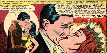 mminderbinder's tweet photo. From Batman #183. Bruce Wayne is kissing his girlfriend, but he's hallucinating that it's Poison Ivy #BadGirlsWin https://t.co/9ikc9WJVur