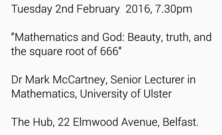 Join us tomorrow <a href="/thehubbelfast/">The Hub Belfast</a> for the next in our series of God and Science lectures @SaintsSceptics