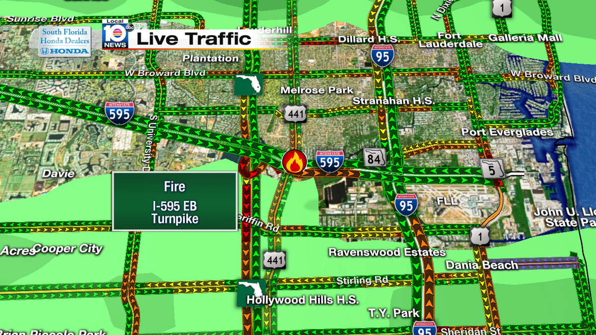 Car fire on I-595 EB & the Turnpike #TRAFFIC https://t.co/x1IM8V6SkI