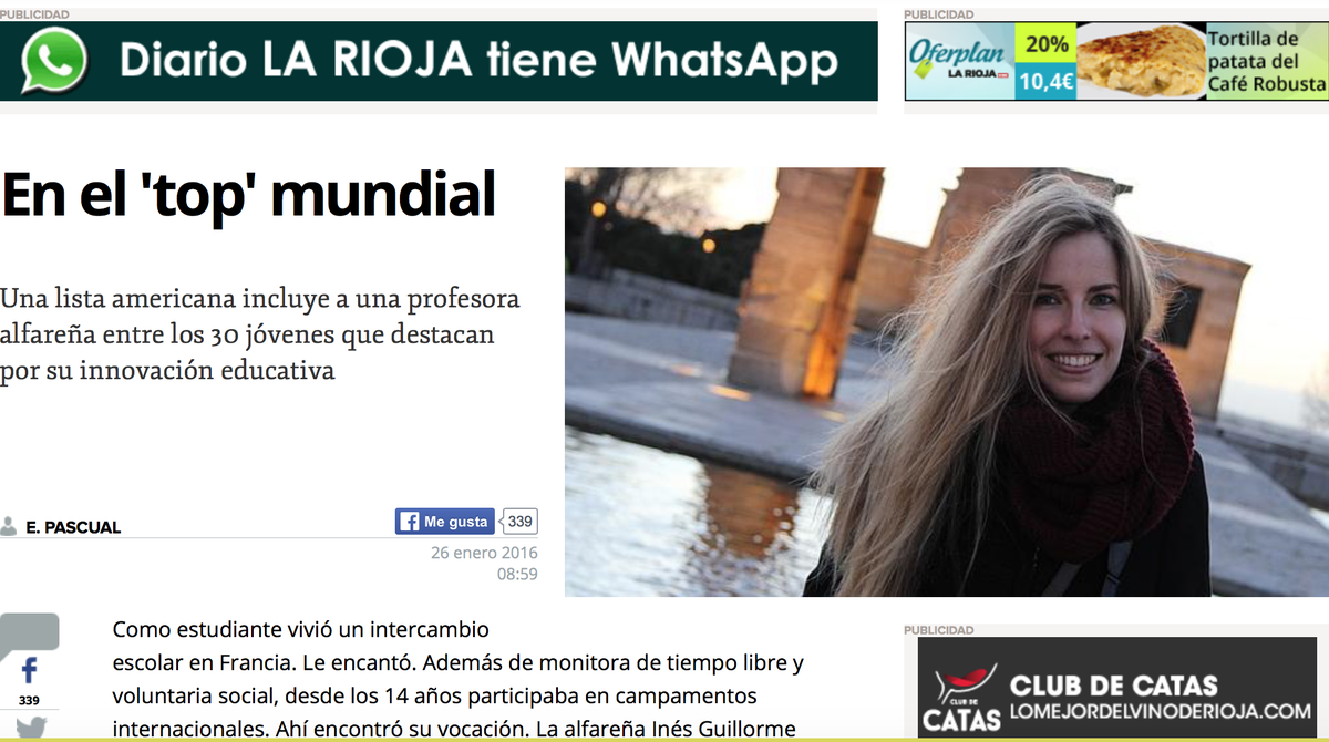 ProfeEdTech's tweet photo. #CelebrateMonday w/ #EduHeroes like Inés, our colleague! En el top mundial https://t.co/dmCUPgCgpw via @lariojacom https://t.co/yPVIVlSCBh