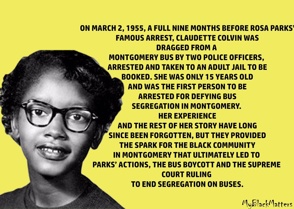 myprideapparel's tweet photo. #mbmBlackWomenInHistory Claudette Colvin https://t.co/QoXSYvwpeD