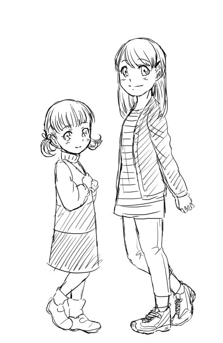 菜々子ちゃん今年で小6か…と思って小学六年生の女の子の体型とか調べて描いてみた 大きくなったなあ…
ちなみに履いてるのは瞬足 