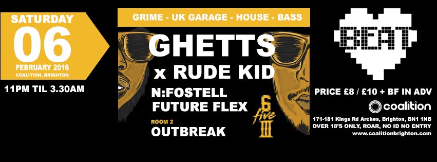 Chand360's tweet photo. Not long to @JCLARKE_GHETTS + @RudeKidMusic + @N_Fostell + @outbreakdj &amp; @Billy_Reeves at @coalition_btn Sat 6th Feb https://t.co/aGr61pllVc