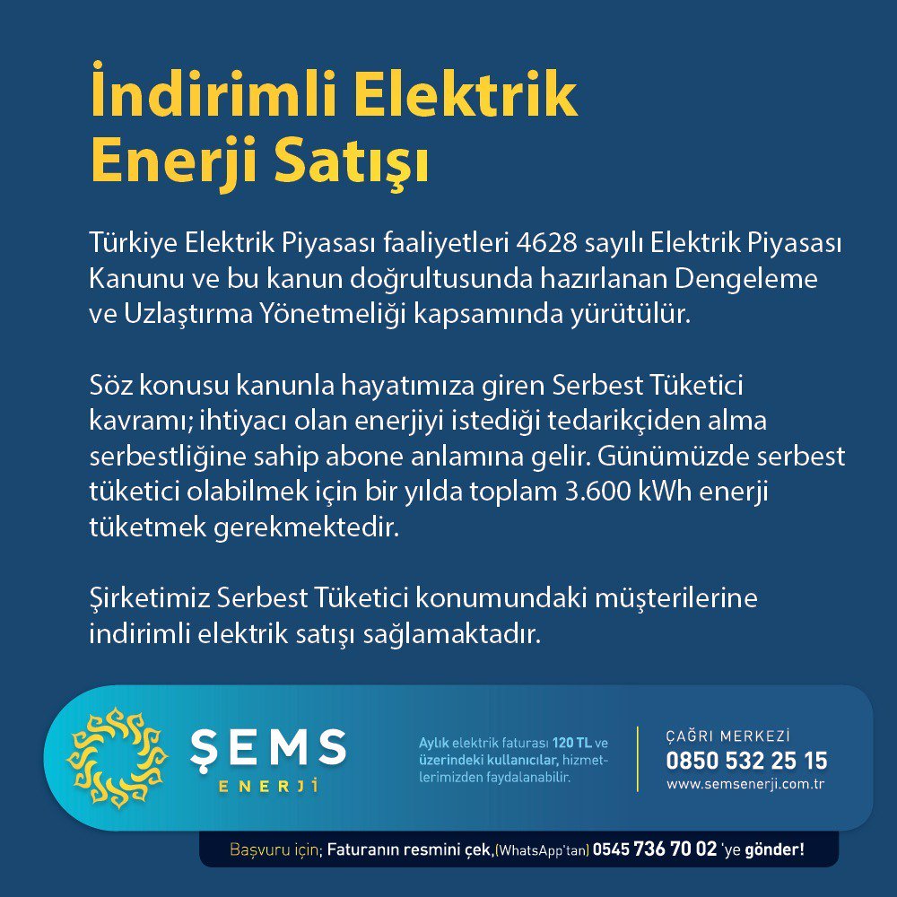 #ŞemsEnerji abonesi olmak artık çok kolay. 0850 532 2515