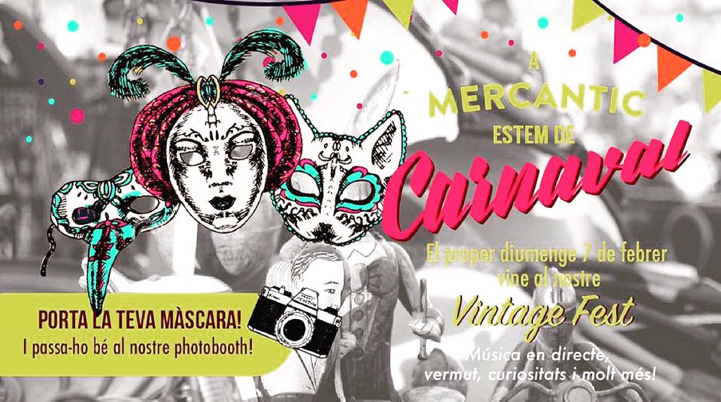 Este domingo a <a href="/Mercantic/">Mercantic</a> #sancugat estamos de Carnaval 🎭🎭 te lo vas a perder??? Te esperamos en el Vintage Fest 🎭