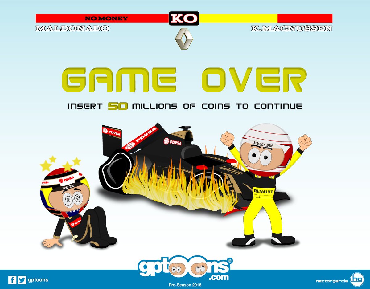 gptoons's tweet photo. Official: Pastor Maldonado confirms his Renault exit. #magnussen #F1 #gptoons --> https://t.co/kkdz27yuCw
