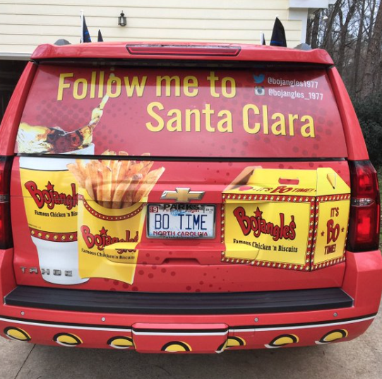 darrenrovell's tweet photo. Panthers partner Bojangles driving truck from North Carolina to serve its tea in California for the 1st time https://t.co/Vb4TWRdZik