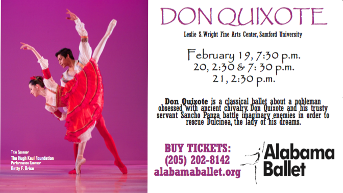 cfpbirmingham's tweet photo. WIN 2 TICKETS to @alabamaballet Don Quixote! Retweet this tweet to be entered for the drawing! Winner chosen Feb. 5! https://t.co/SDfCKWLqJL