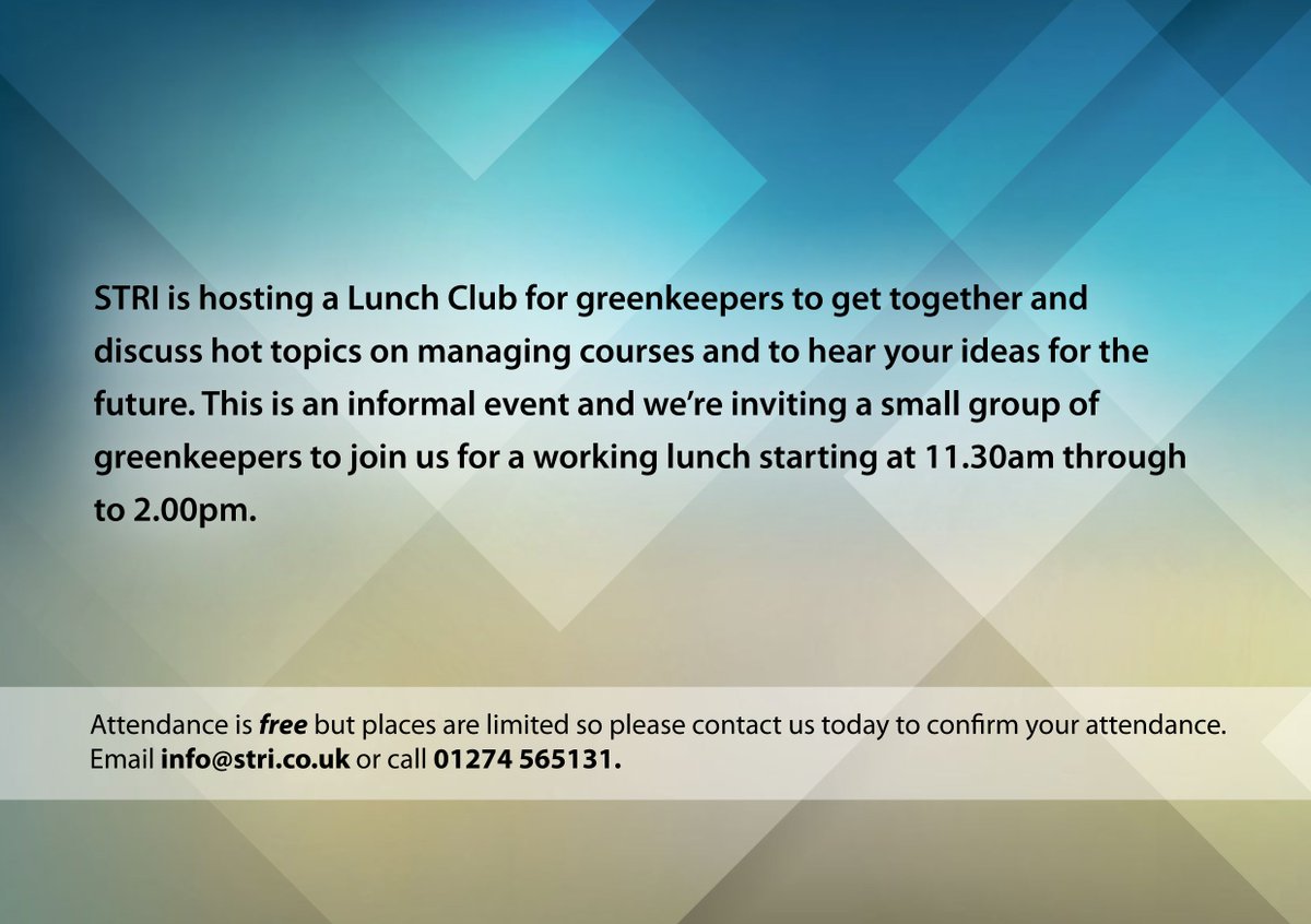 strigroup_'s tweet photo. Calling #Greenkeepers &amp; #CourseManagers join us for a free STRI #Network lunch at West Hill Golf Club, Surrey #golf https://t.co/cZxucq2Kz1
