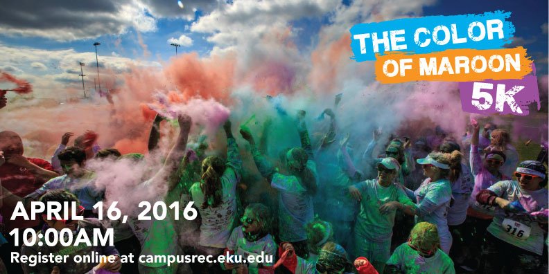 EKUCampusRec's tweet photo. Color of Maroon 5K registration is now open!! Join us for the biggest party at EKU! #ColorMeCrazy #COM5K https://t.co/KGl6ecthOY