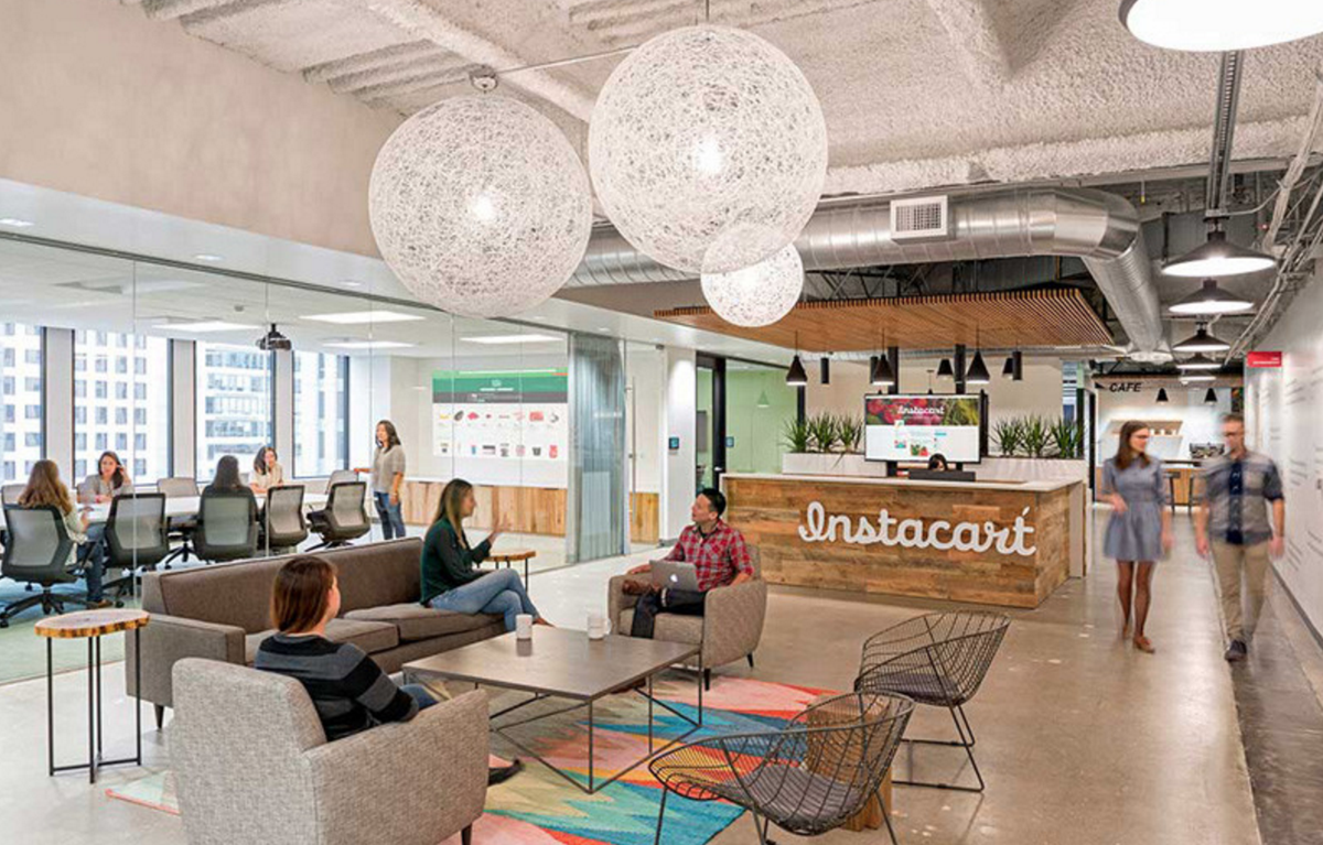 LifeAtInstacart's tweet photo. Inside @Instacart: the main lobby for the office. Photo credit: @jasper_sanidad https://t.co/76sqmDNGFW