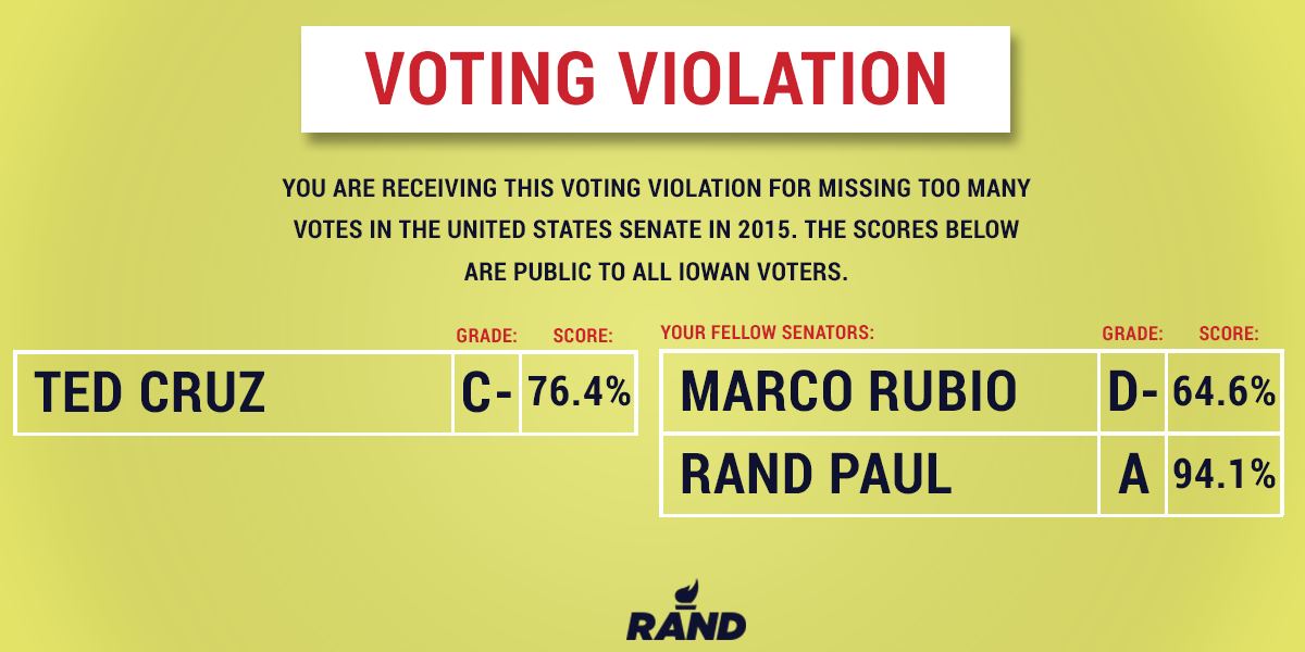 RandPaul's tweet photo. Hmmm... Looks like Ted Cruz may have received a voting violation as well. https://t.co/05kcttPpOw