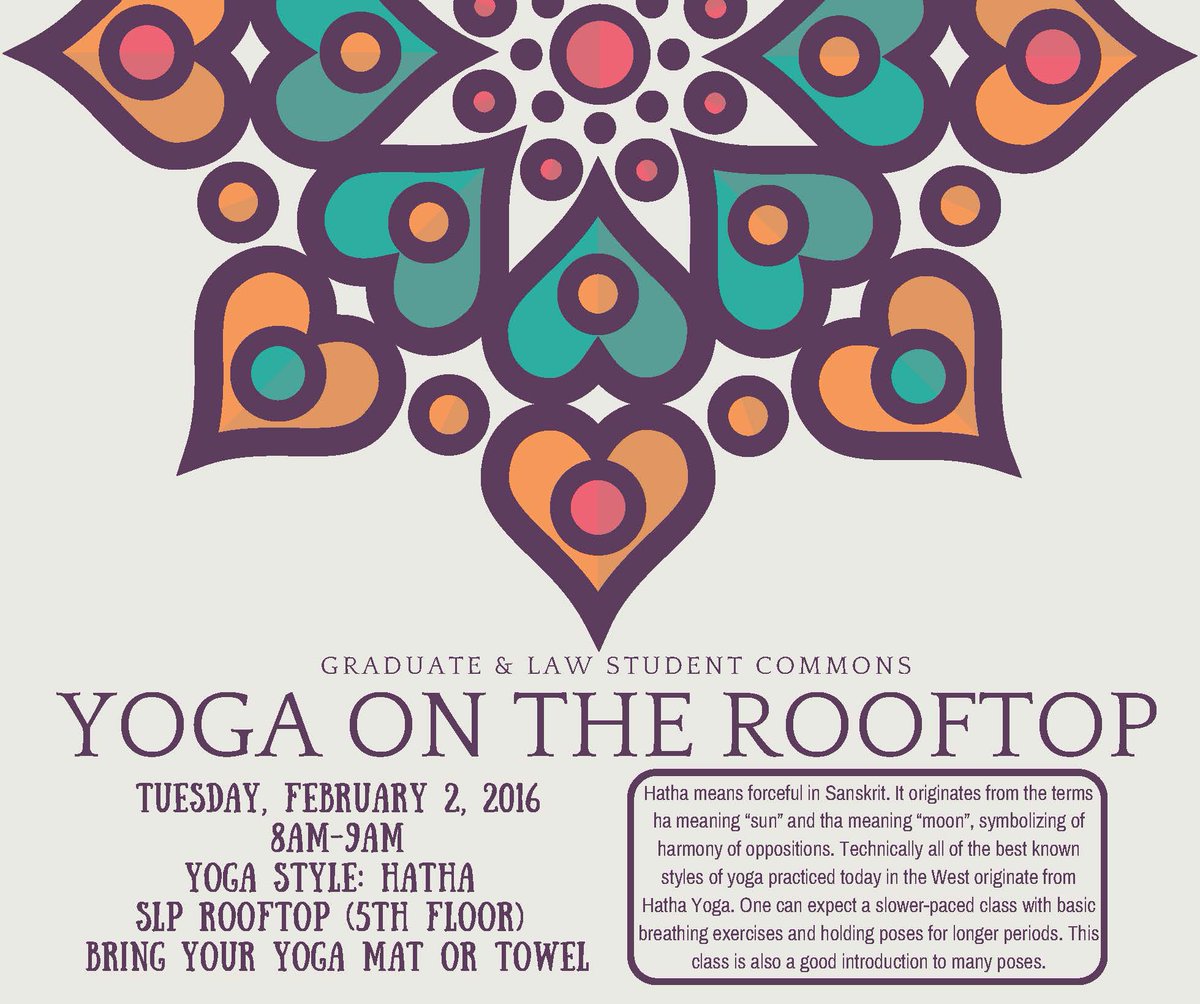 Join us tomorrow, Feb. 2 @ 8am-9am SLP Rooftop for Hatha Yoga. We do have a rain location if weather not cooperating