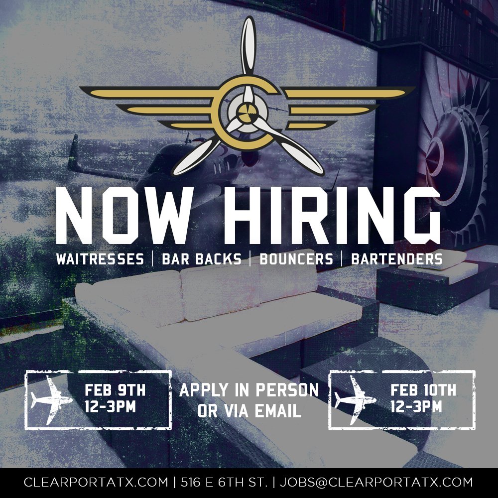 catwalkon6th's tweet photo. @Clearportatx is #nowhiring! Join the #flightcrew &amp; let's #getlifted! #clearportatx #jobhunting #ClearportATX https://t.co/C6JgAuFGOf