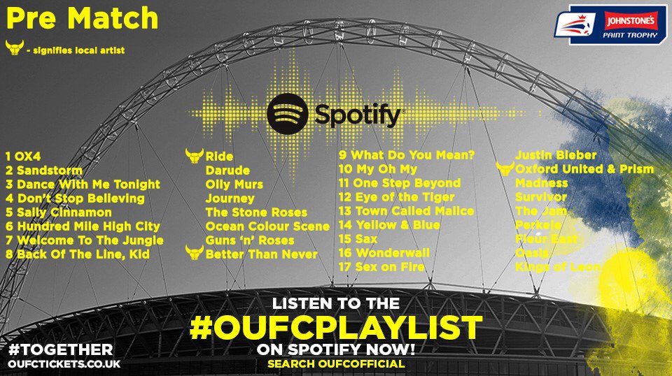 OUFCOfficial's tweet photo. The tracks have been split into Pre Match, Build Up (final 10 minutes before Kick Off) and Half Time. #OUFCPlaylist https://t.co/0os6a81fw5