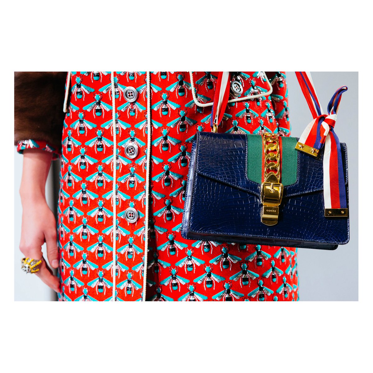 Designed with two shoulder straps: in Web striped grosgrain ribbon and matching leather, meet the #GucciSylvie.