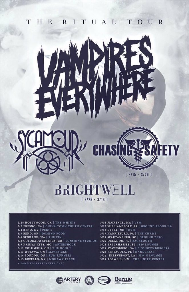 TheRealVEBand's tweet photo. We would like to announce "The Ritual Tour" with @SYCAMOUR @ChasingSafety_ @BrightwellBand https://t.co/zcK3dD5wVB