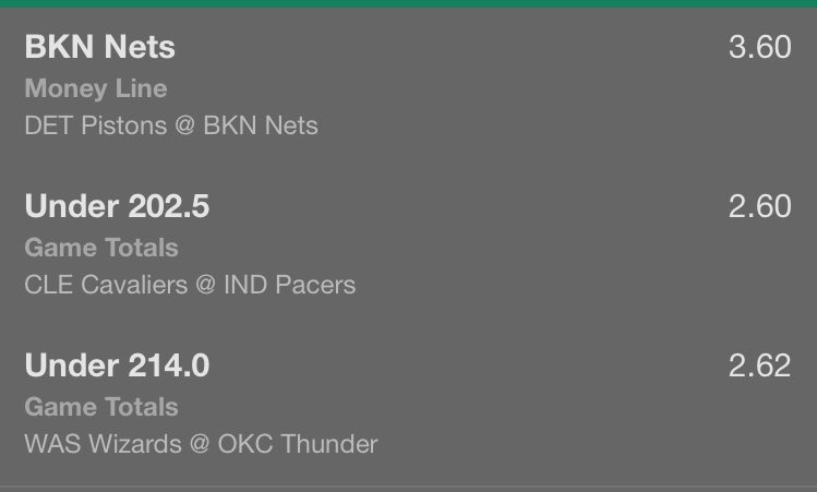 OGSportsTips's tweet image. #DailyTrixie

Nets ML
Cavs vs Pacers Under 202.5 points
Thunder vs Wizards Under 214 points

Odds 24.50
