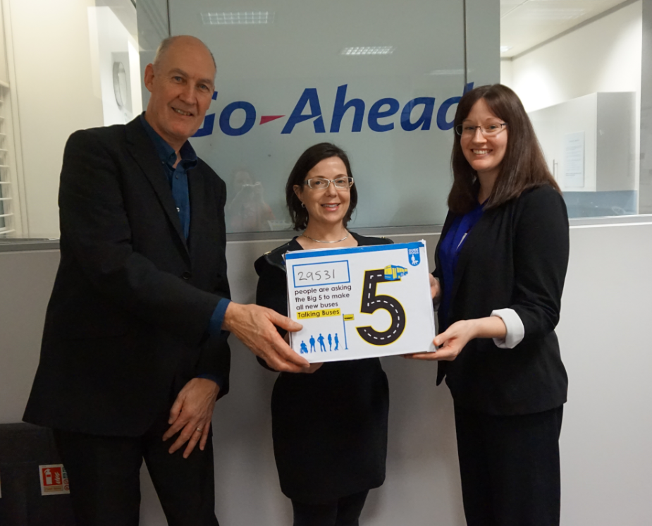 gdcampaigns's tweet photo. Thank you Go-Ahead for meeting with us on Friday to hand in over 29000 signatures from our #TalkingBuses petition! https://t.co/ajwfpWWYio