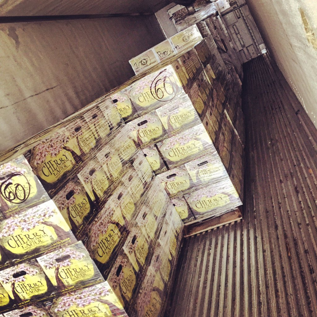 Loading up some cherry blossom lager. Why not!? There's snow on the ground and it's 65 degrees out!