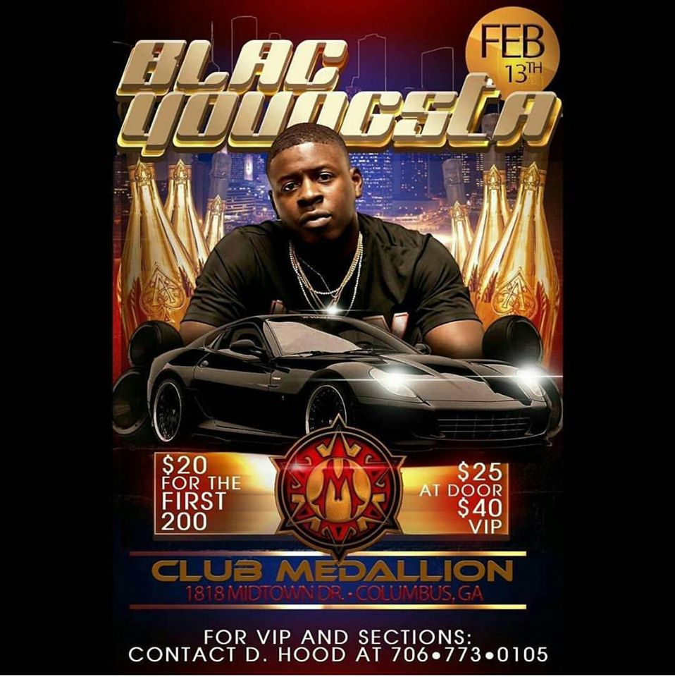 Kkomarketing's tweet photo. BLAC YOUNGSTA WILL BE LIVE AT Club Medallion FEB 13TH** GET THERE EARLY, ITS GOING DOWN IN A MAJOR WAY** https://t.co/oumlWcAeT8