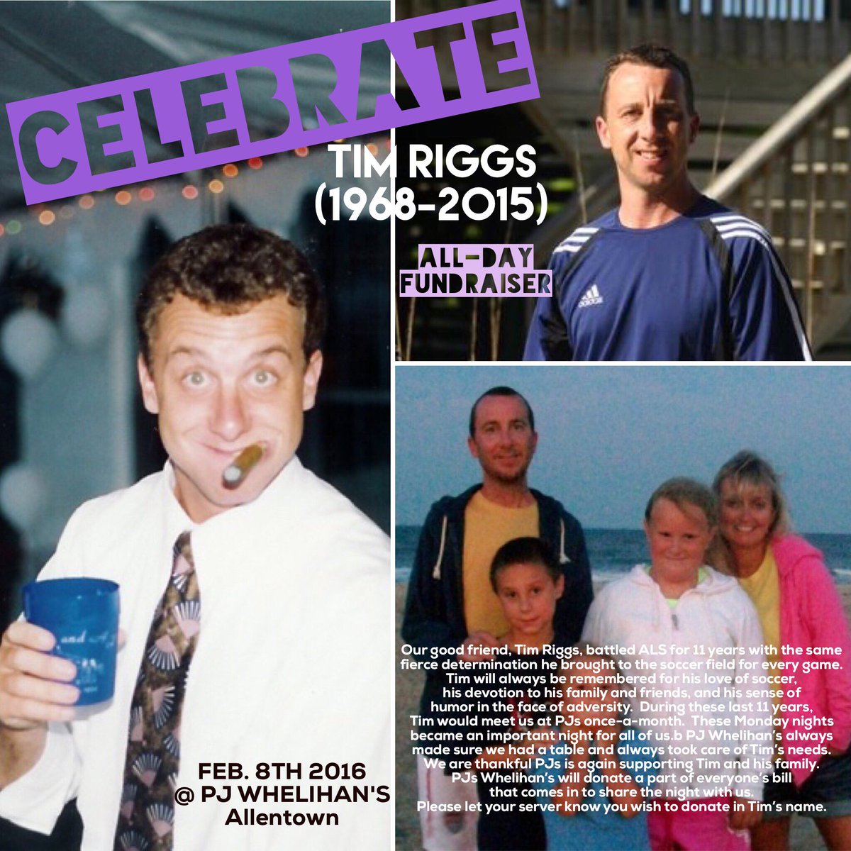 PJsAllentown's tweet photo. FUNDRAISER - @PJWAllentown - Monday, February 8th to Celebrate the life of Tim Riggs. #EndALS  #PJsDoesItBetter https://t.co/RJBzcycSpI