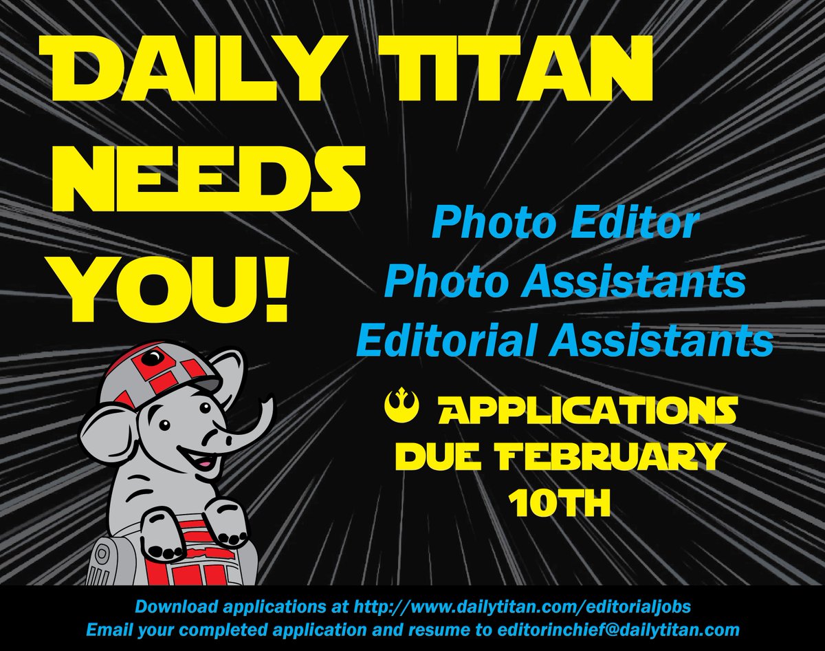 Daily Titan editorial is hiring for Spring 2016! Turn in your application by Feb 10.