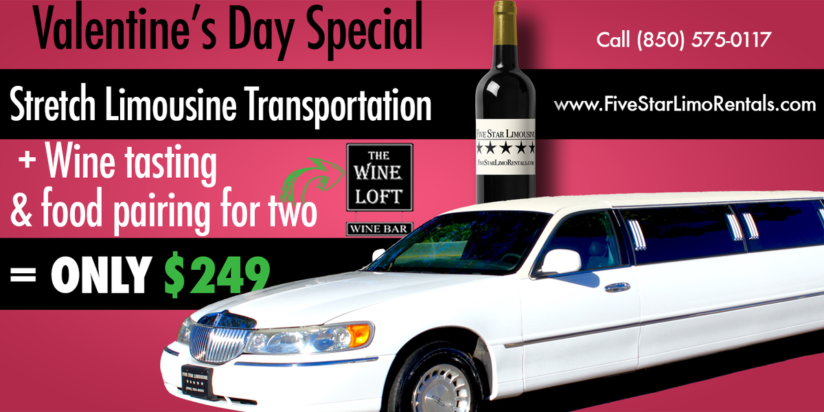FiveStarLimos's tweet photo. Get your #Valentines plans booked now for a GREAT price! Transportation to and from dinner, wine tasting for two! https://t.co/WzYvdCUe6V