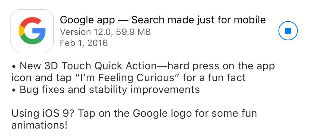 mgsiegler's tweet photo. Shares of $GOOG surging on news of new 3D Touch quick action in iOS app. https://t.co/NVN9bfC6cp