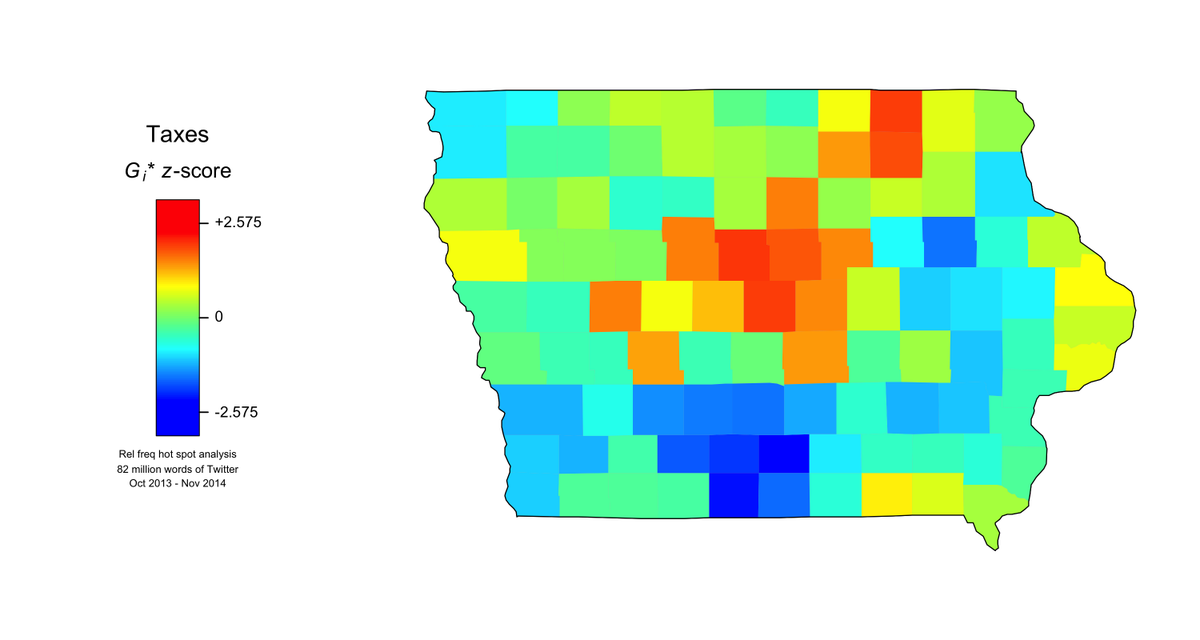JWGrieve's tweet photo. Mapping election issues in Iowan Tweets: TAXES #IowaTODAY #wordmapper #bigdata https://t.co/4Fs1YNmjtq