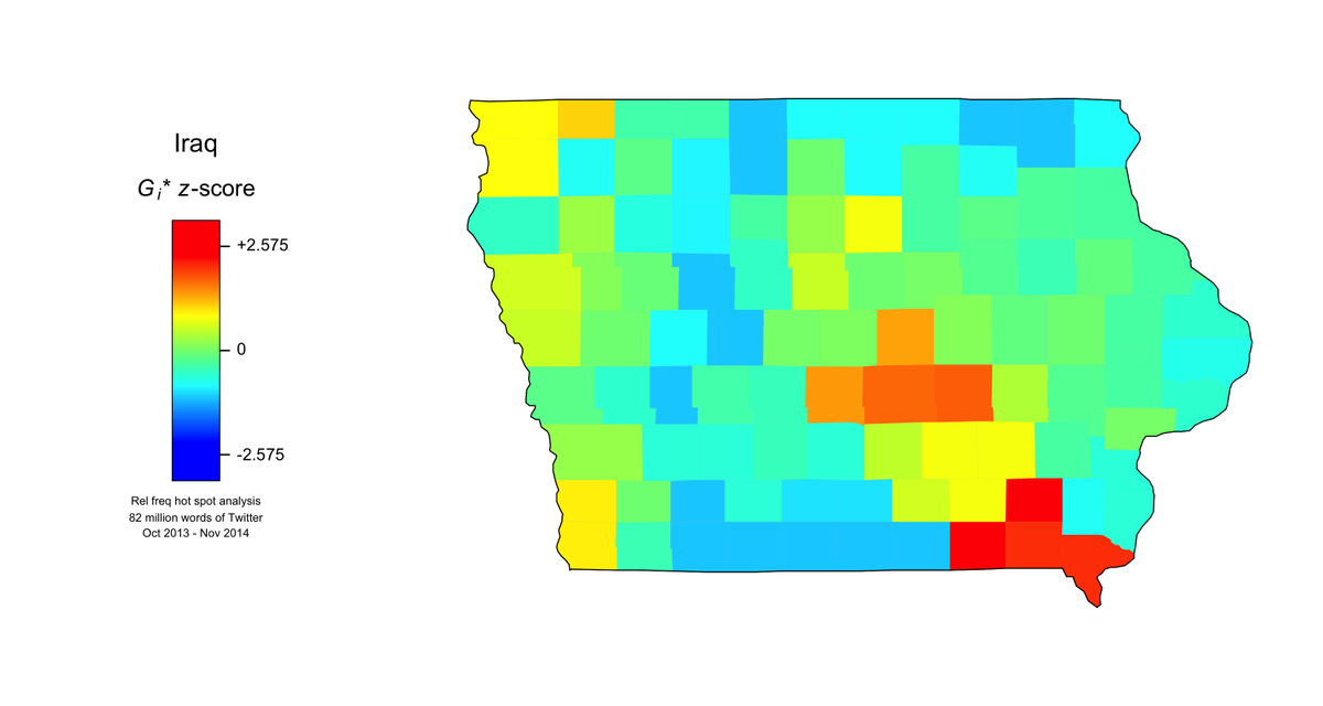 JWGrieve's tweet photo. Mapping election issues in Iowan Tweets: IRAQ #IowaTODAY #wordmapper #bigdata https://t.co/N104EJz3Qr