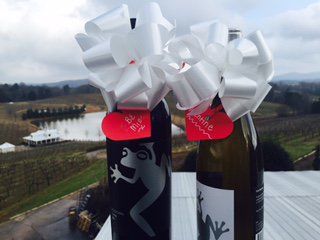 Dont forget to give your Valentine
A fabulous bottle of Frogtown Wine.
Bows and hearts available for love notes