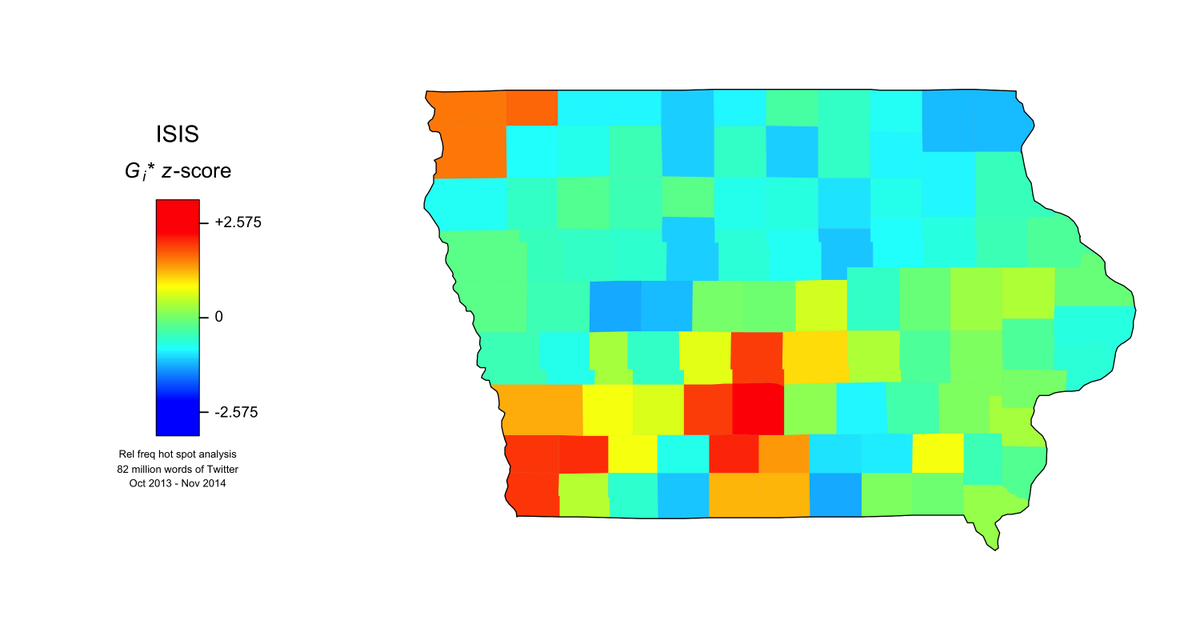 JWGrieve's tweet photo. Mapping election issues in Iowan Tweets: ISIS #IowaTODAY #wordmapper #bigdata https://t.co/TqHfHtakcz
