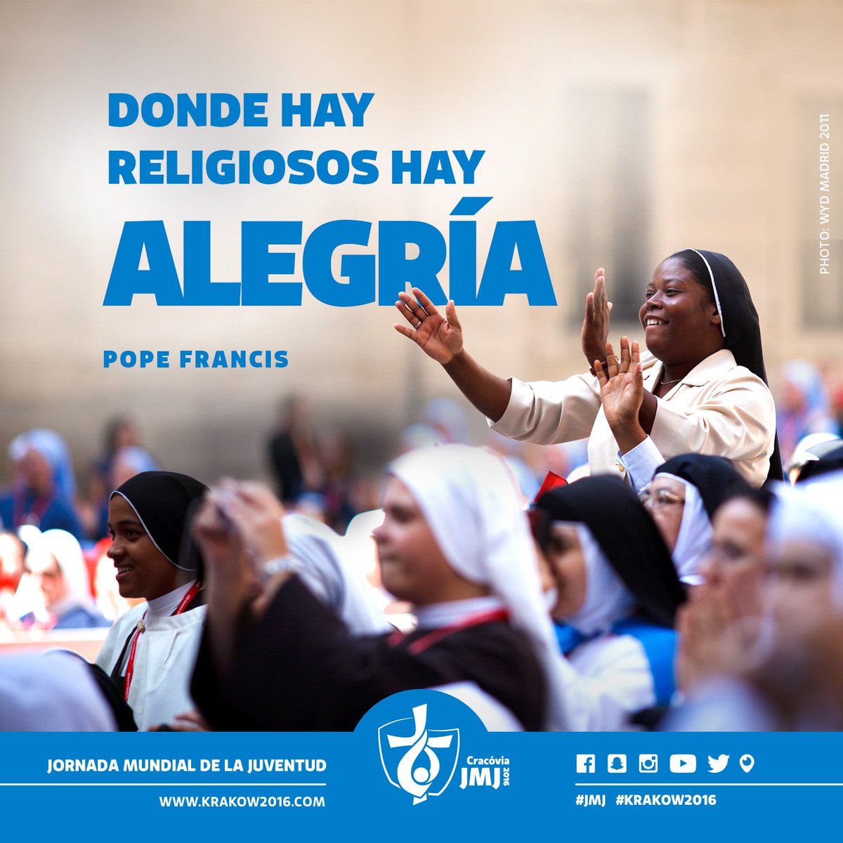 jmj_es's tweet photo. Hoy termina el Año de la Vida Consagrada. Damos gracias a Dios por quienes dan su vida al Señor. #Krakow2016 https://t.co/b7Ntioz4xh
