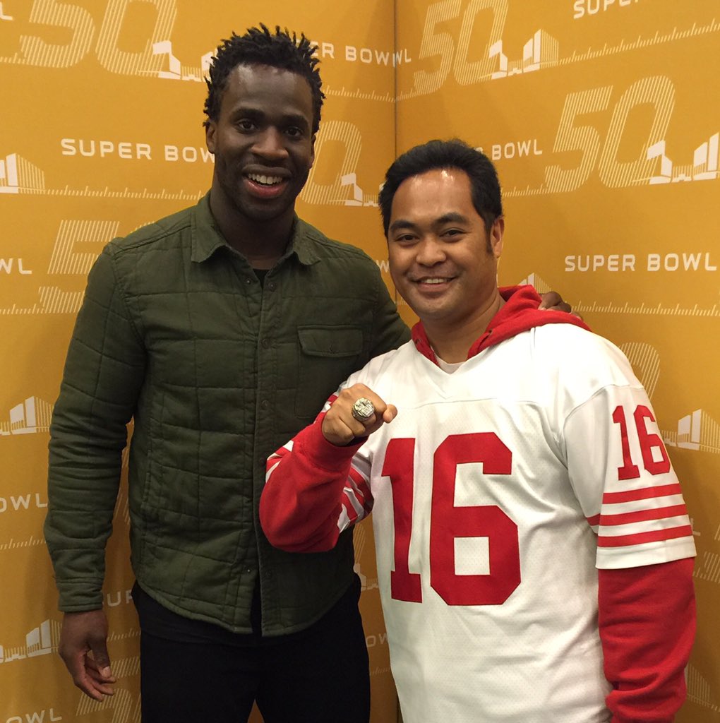 ChrisNavalta's tweet photo. Pretty cool that @PrinceAmukamara let me rock his Super Bowl ring! #FansFor50 https://t.co/8GigGJsxM8