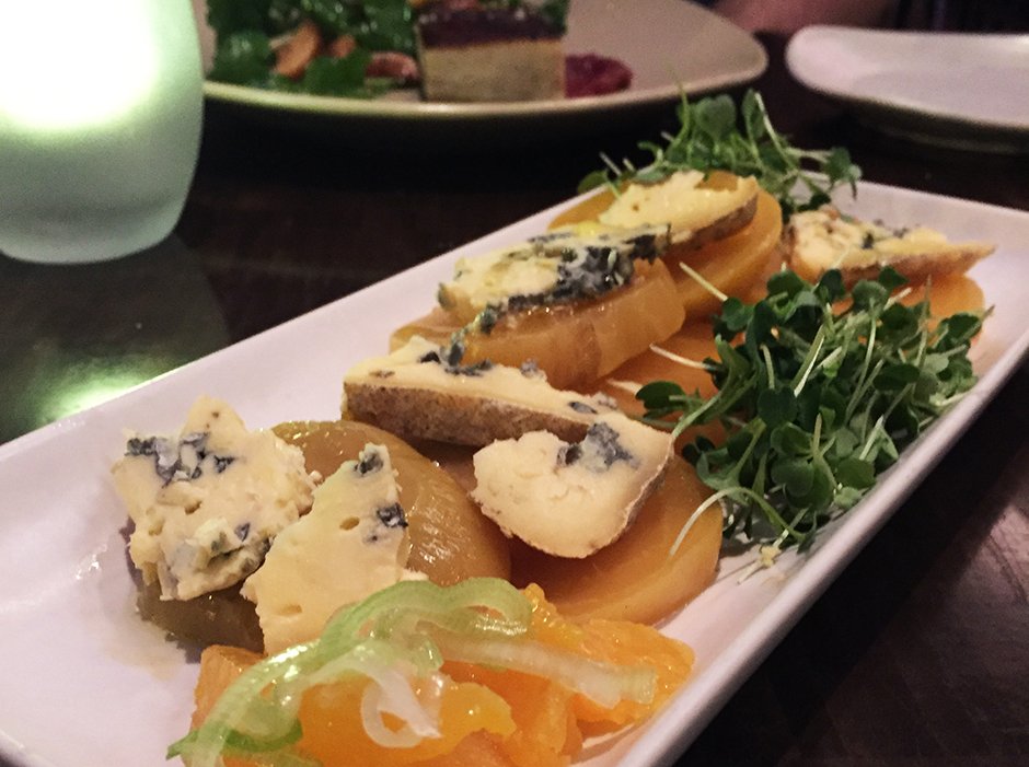 Something lighter for dinner? Try our Marinated Beets &amp; Seastack Cheese w/ pistachio butter &amp; <a href="/FarmboxGreens/">Farmbox Greens</a> arugula