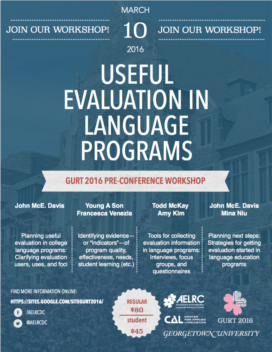young_a_son's tweet image. #AELRC is offering a workshop on Language Program Evaluation bit.ly/1VEgwk1 #GoGlobalEd #LanguageEducators