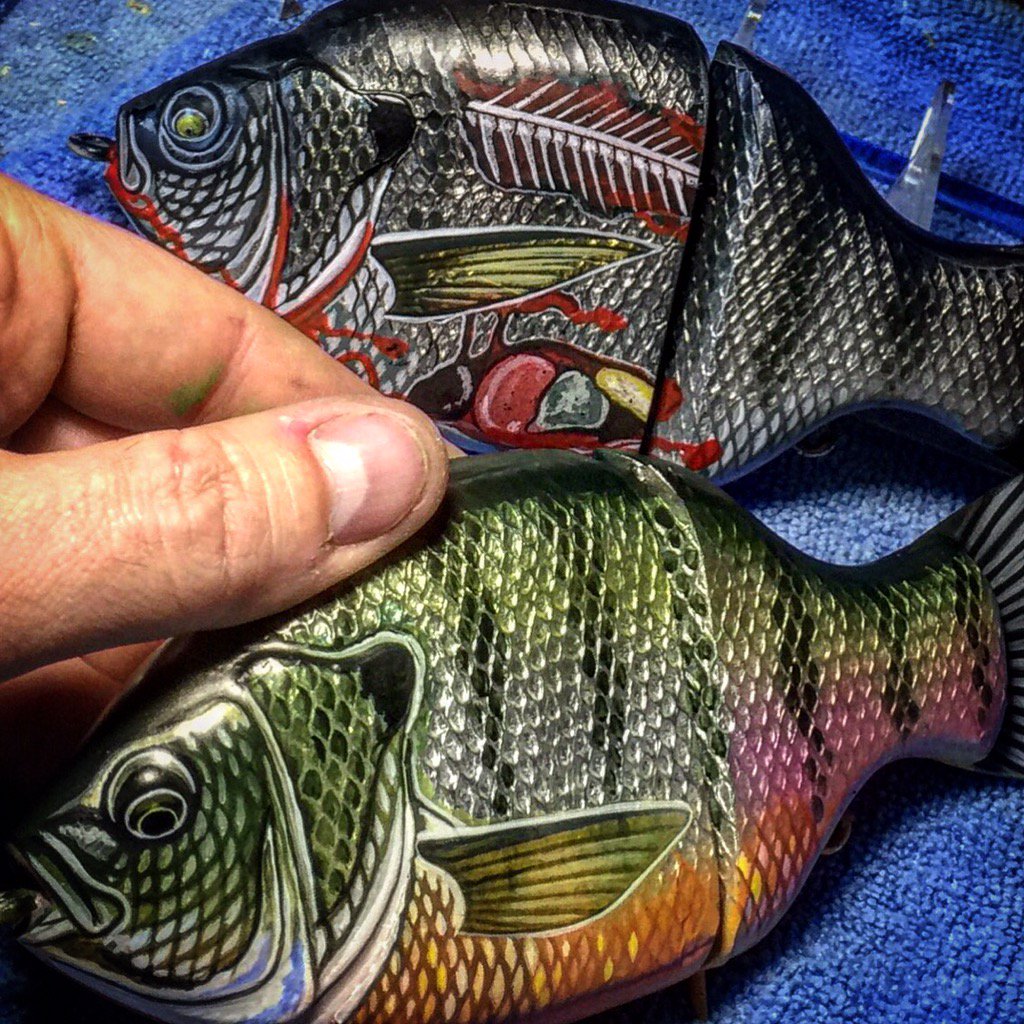 Meloshfishing's tweet image. Hand Painted a couple 7.5" Cedar Smoothies today.. Both are Bluegills, one is a Zombie version. #artmeetsfunction