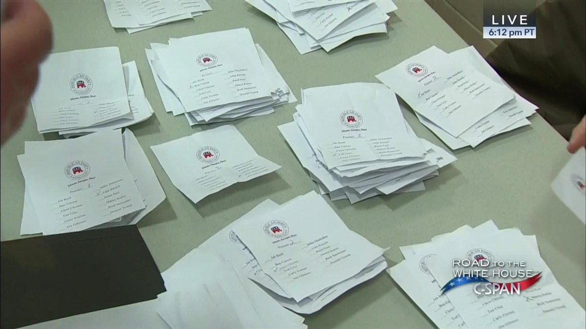 cspan's tweet image. Votes being counted at #Iowa Republican Caucus in Boone– LIVE on C-SPAN cs.pn/1NLXbYz #IAcaucus #IowaTODAY