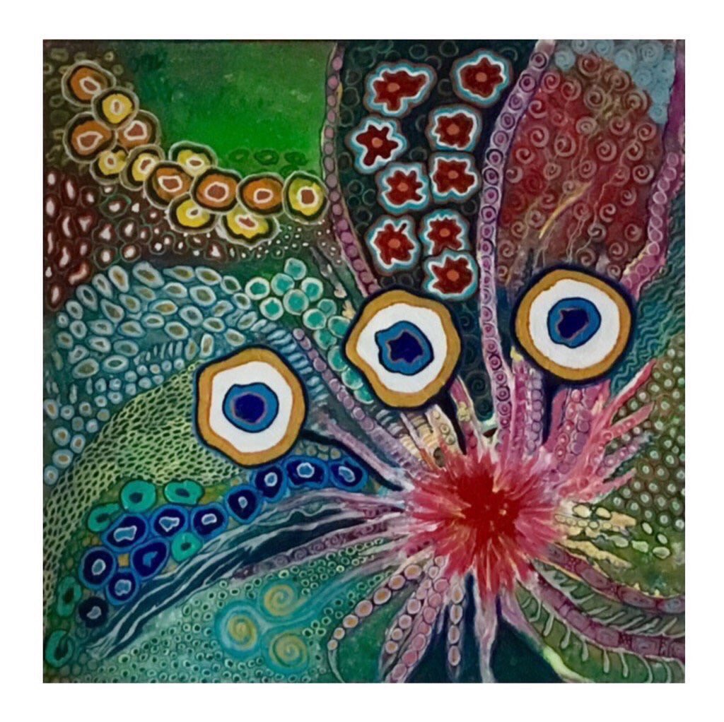 Fantasy Garden......Trisha La Comber..... acrylic and ink ....65cm x65cm