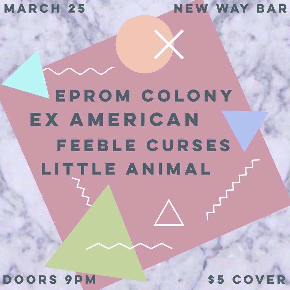 E_X_AMERICAN's tweet photo. Excited 2 add #littleanimal to our 3/25 show! #newwaybar #feeblecurses #epromcolony #bands #Music #examerican #edm https://t.co/EmGHs7EZoY