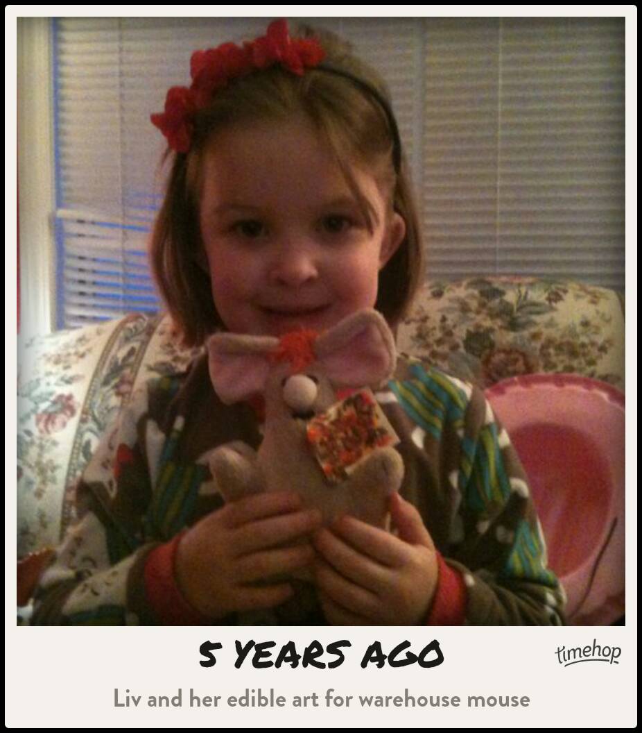 bbswit's tweet photo. Exactly 5 years ago today, little miss made some edible art for #WarehouseMouse. (And then a real mouse ate it.) https://t.co/0T5FDgMAMI