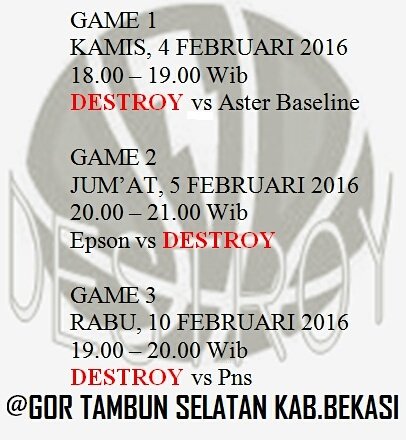 DestroyCkrng's tweet photo. Jadwal tanding tim destroy di BSL cup basketball club senior 2016 kabarin yg lain dukung dan ramaikan https://t.co/ViatEIbdYf