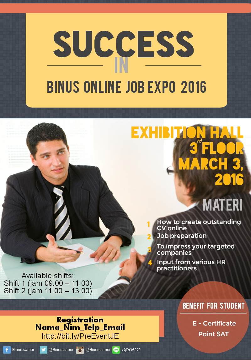Sebelum ikutan #BINUSJOBEXPO, yuk ikut Seminar ini dulu supaya lebih siap ! :)))))