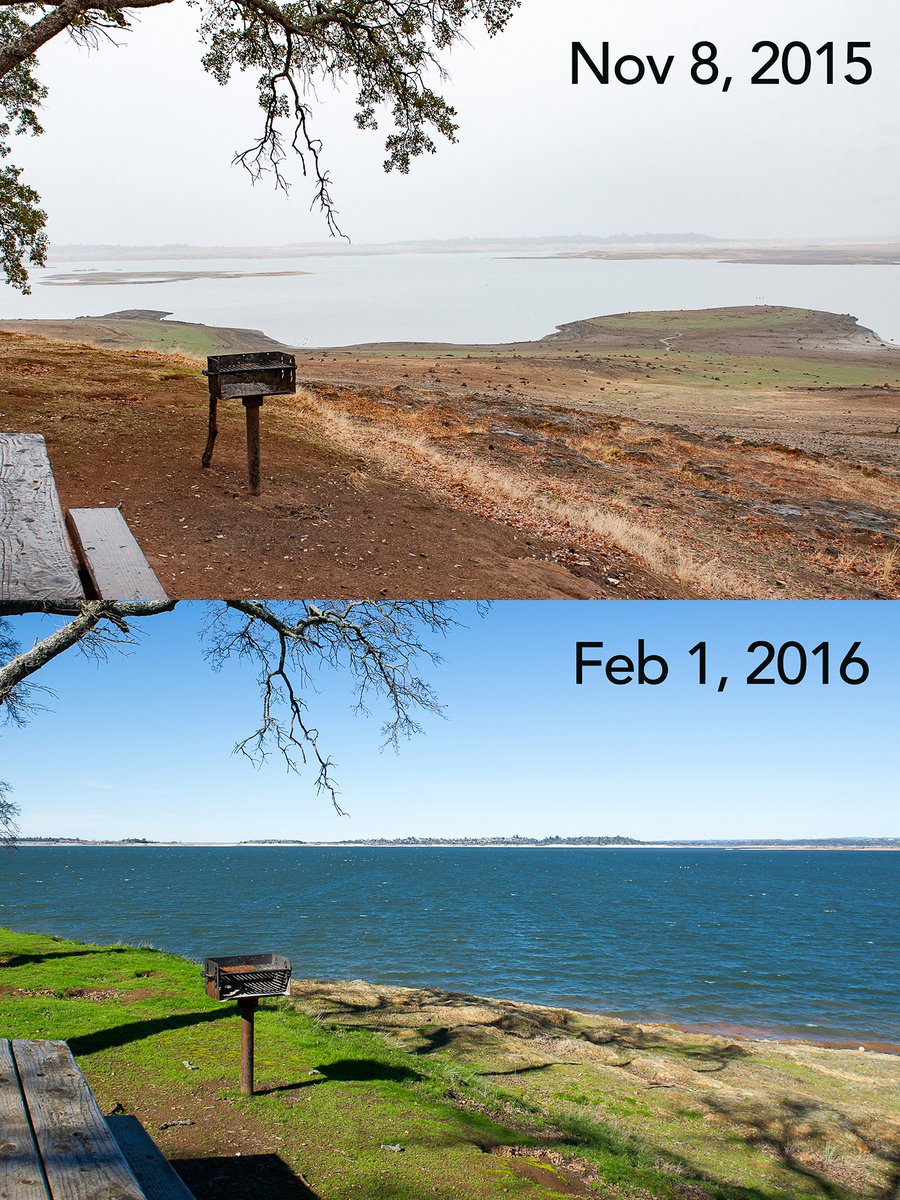 thewinningshot's tweet photo. What a difference in Folsom's lake level over the past 3 months.  Taken at Folsom Point from the exact same spot. https://t.co/VCfubAhokB