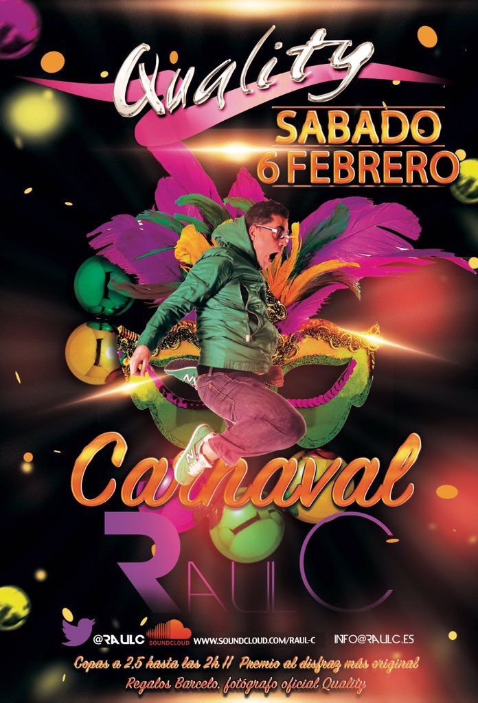 PubQuality's tweet photo. Ya está aquí el carnaval!!! Este sábado te preparamos la mejor fiesta con @RaulC copas a 2,5€ hasta las 2, regalos. https://t.co/9RoL1ijYEg