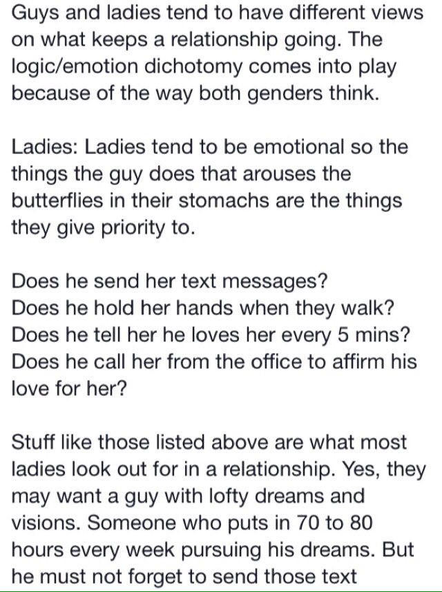 UduhEmeka's tweet photo. What keeps a relationship going; A guys perspective.

source: https://t.co/WxKoWG0ReZ

Read ~ Learn ~ Retweet https://t.co/J9f9nu9MOl