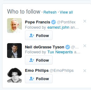 FakeUnicode's tweet photo. Huh. I think I figured out Twitter's "Who to Follow" logic. (see tweet previous to this one in thread). #LazyCode https://t.co/rSXnoGNSs2